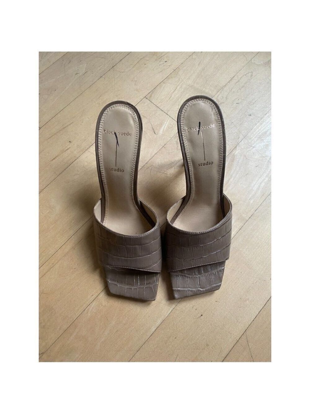 BLACK suede Studio "Valentina" croc embossed mules BNWOT heels women sz 39 NEW - Picture 3 of 10
